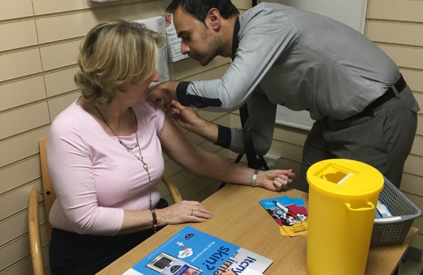 Mary Robinson MP receiving a flu jab in 2019